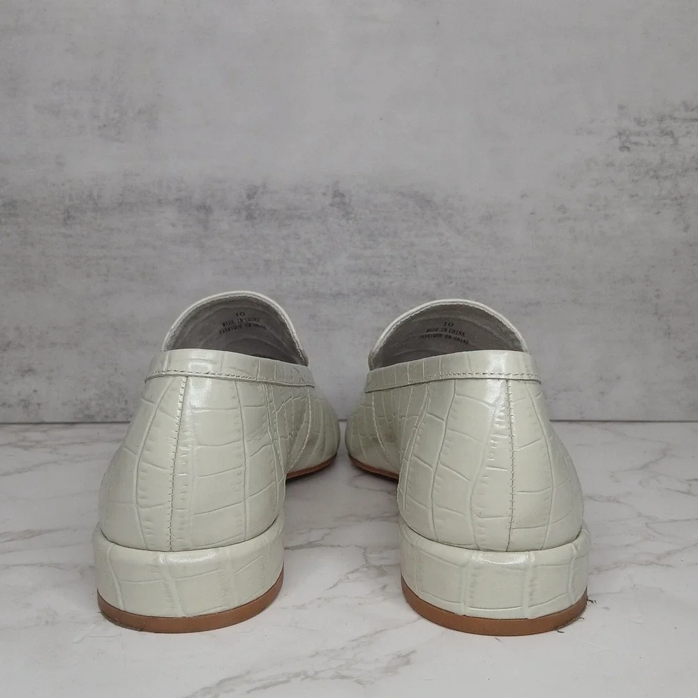 Jeffrey Campbell l Marko Leather Croc Embossed Loafer Square Toe Ivory Womens 10